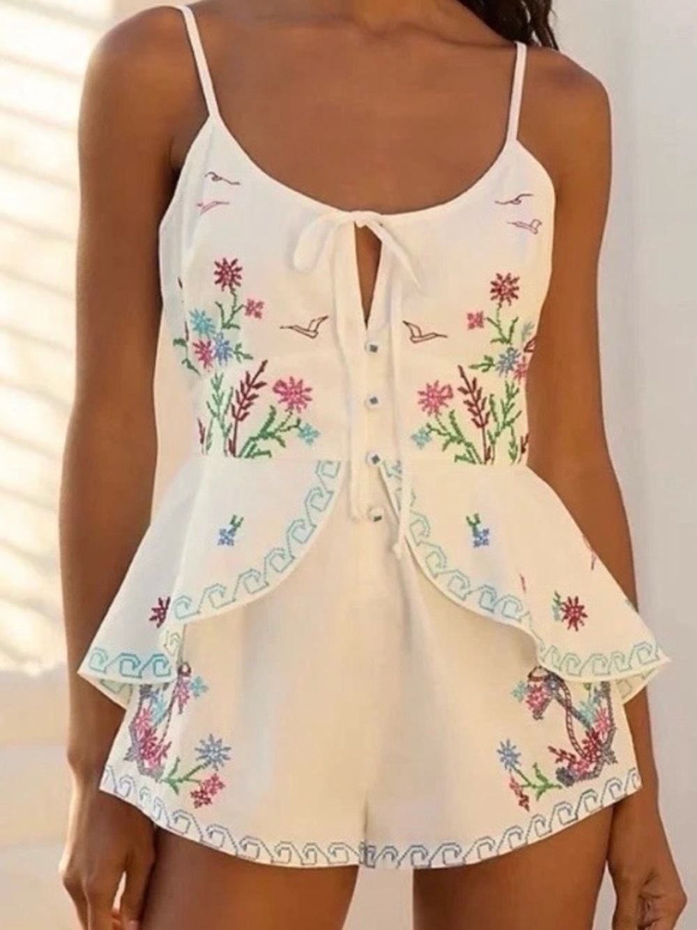 Anthropologie Cross-Stitch Embroidered Romper xs